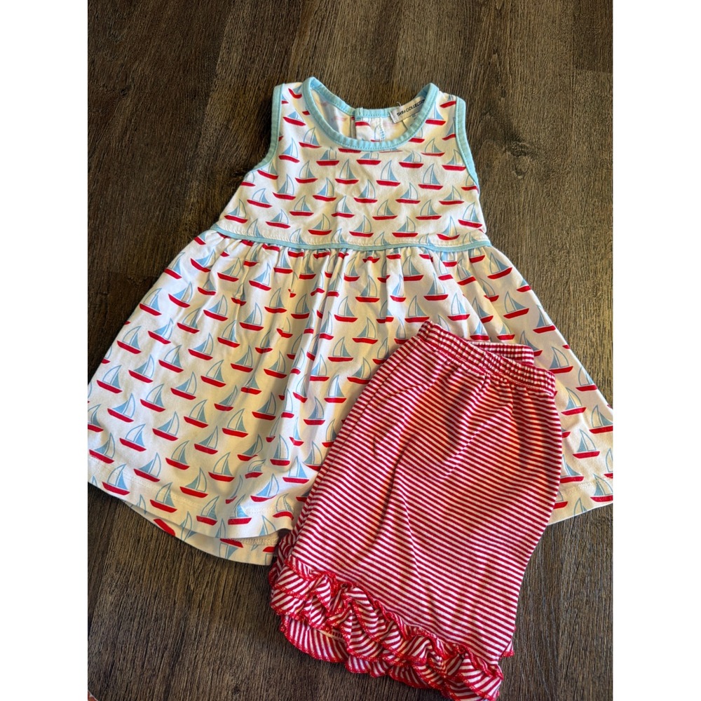 Tara Collection Girls Sailboat Tunic and Ruffle Shorts Set Red Blue White 4T/4
